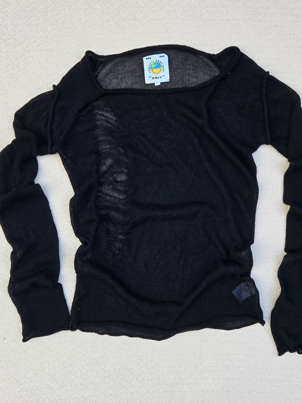 UNIF Black Sheer Off-Shoulder Knit Top
